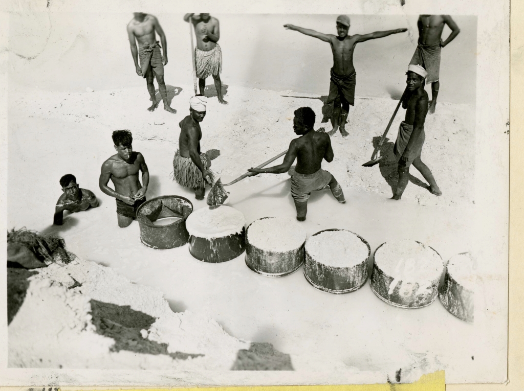 Native Islander labor was solicited for many of the construction projects, Gilbert Islands.