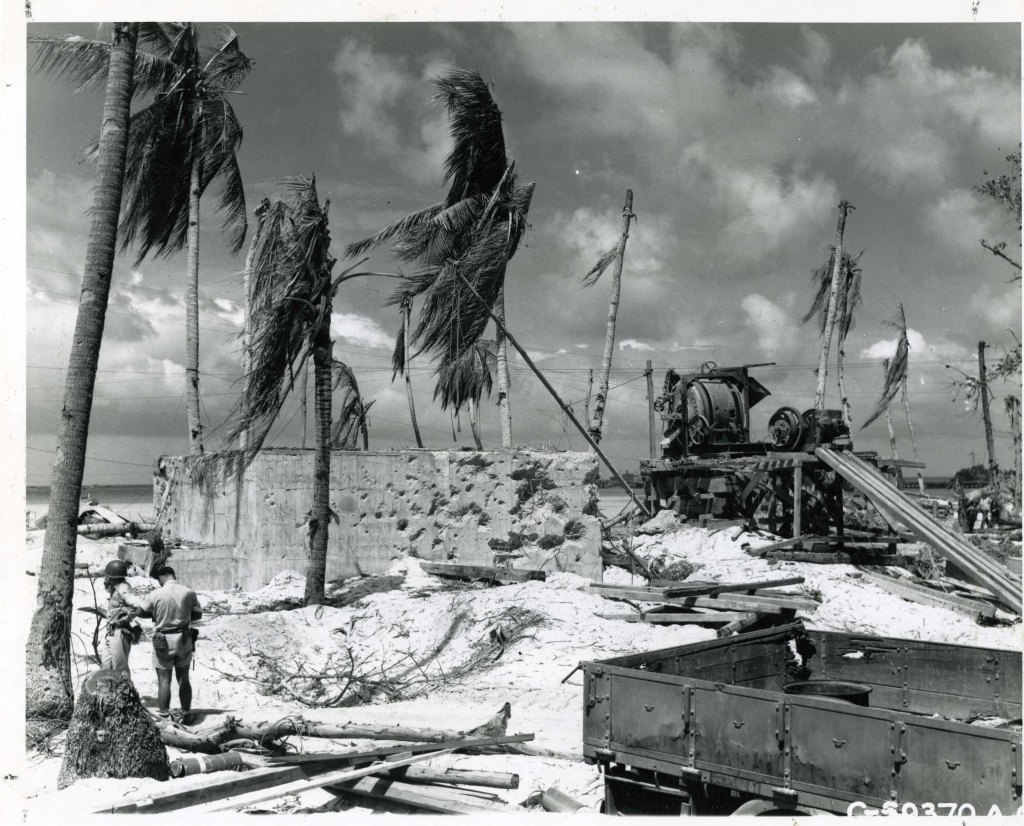 Bomb damage on Tarawa, November 1943.